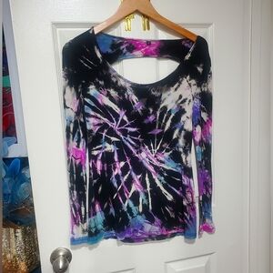 CUSTOM Tie-Dye Cut Out Scoop Neck Long Sleeve Top Upcycled
